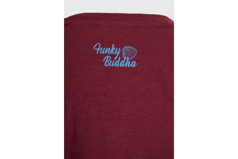 Funky Buddha Print Γυναικείο Κοντομάνικο T-Shirt Μπορντό, Μπλε