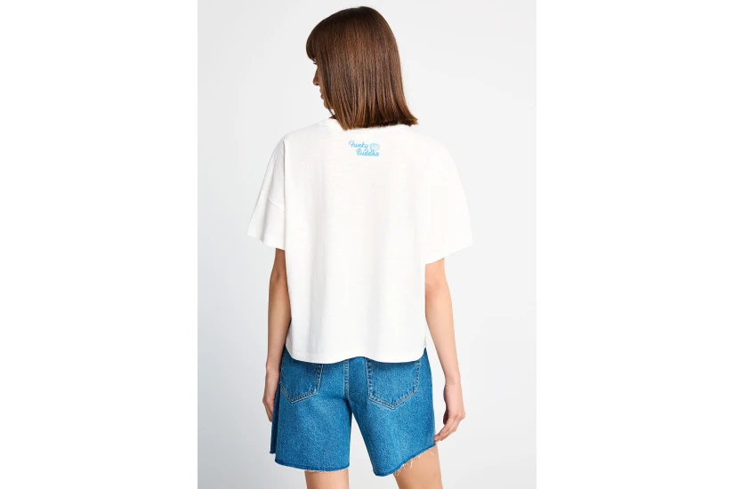Funky Buddha Print Γυναικείο Κοντομάνικο T-Shirt Λευκό, Μπλε