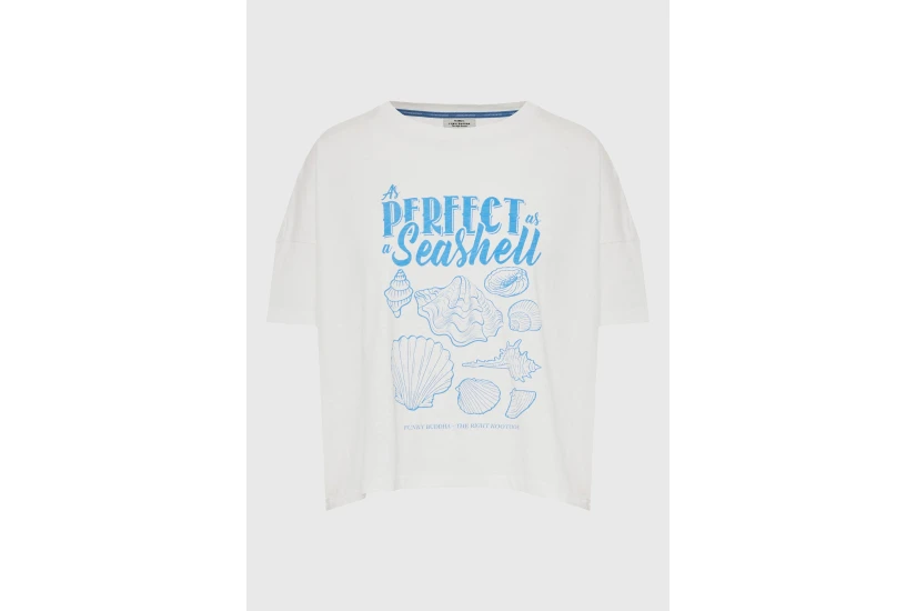 Funky Buddha Print Γυναικείο Κοντομάνικο T-Shirt Λευκό, Μπλε