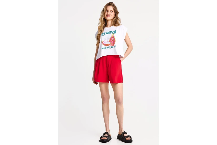 Funky Buddha Γυναικείο Αμάνικο T-Shirt Λευκό