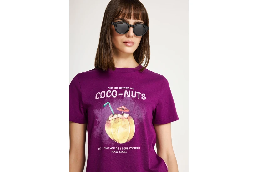 Funky Buddha Γυναικείο Κοντομάνικο T-Shirt Βιολετί