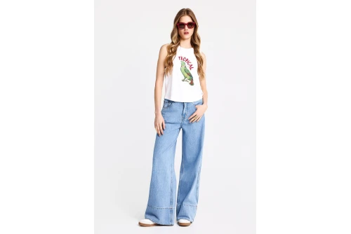 Funky Buddha Print Μπλούζα Αμάνικη Γυναικεία (FBL013-157-04-WHITE)