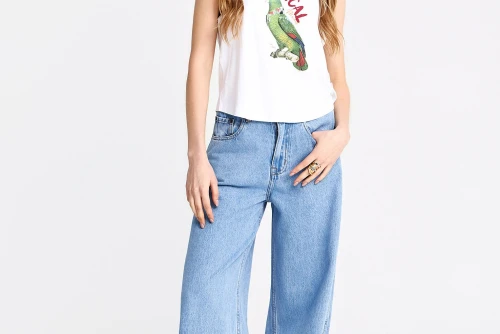 Funky Buddha Print Μπλούζα Αμάνικη Γυναικεία (FBL013-157-04-WHITE)