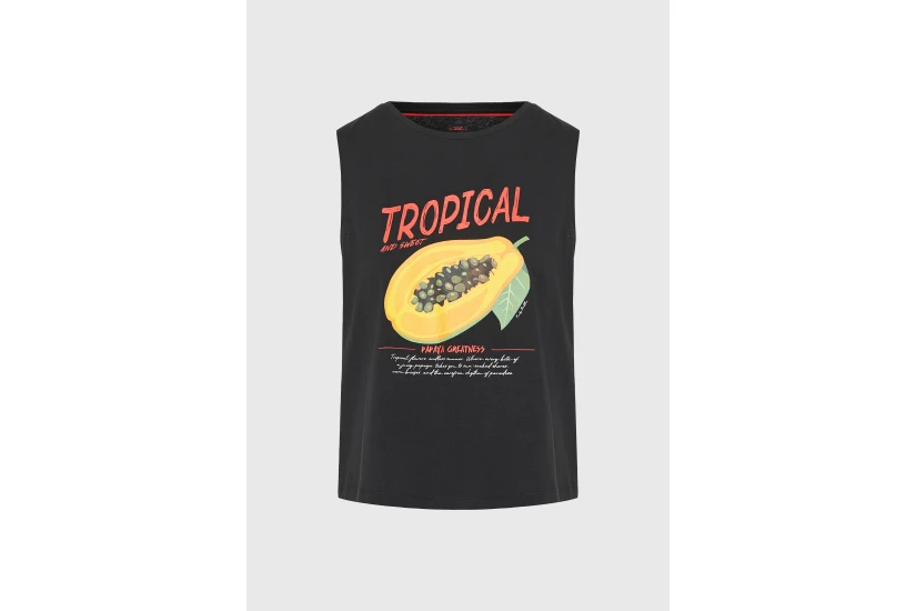 Funky Buddha Γυναικείο Αμάνικο T-Shirt Μαύρο