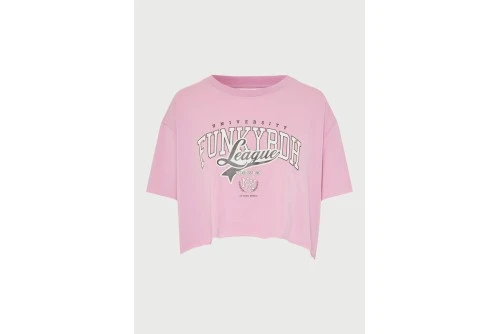 Funky Buddha Printed Cropped T-Shirt Γυναικείο (FBL013-159-04-PINK-MIST)