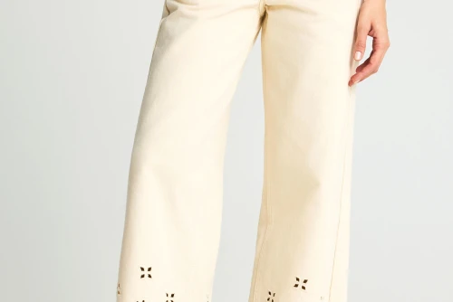 Funky Buddha Wide Leg Παντελόνι Τζιν Γυναικείο (FBL013-160-02-OFF-WHITE)