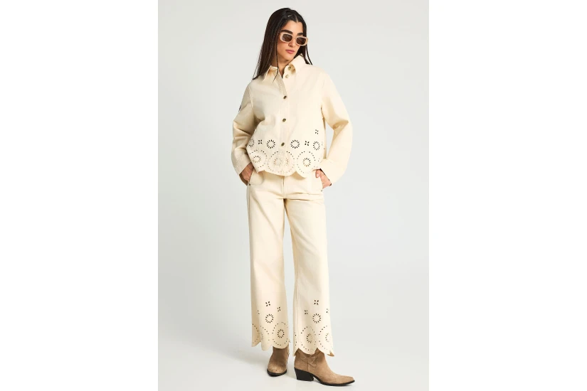 Funky Buddha Wide Leg Γυναικείο Παντελόνι Τζιν Εκρού