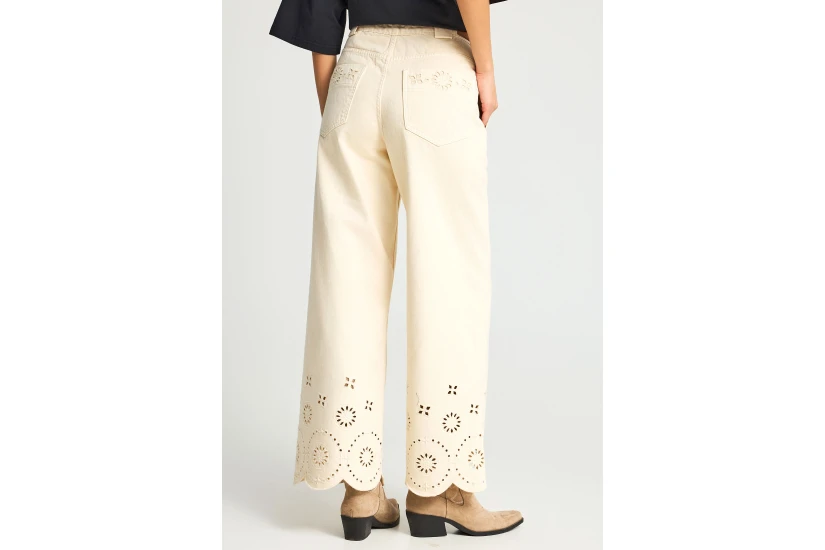 Funky Buddha Wide Leg Γυναικείο Παντελόνι Τζιν Εκρού