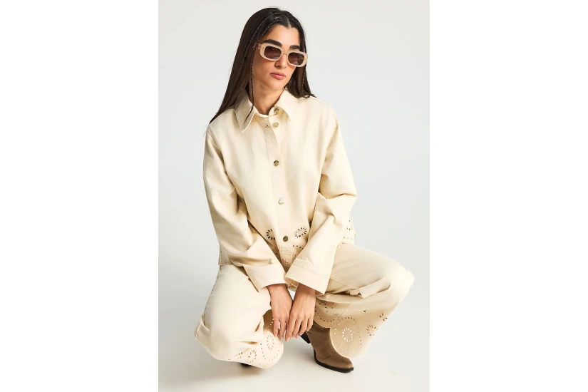 Funky Buddha Wide Leg Γυναικείο Παντελόνι Τζιν Εκρού