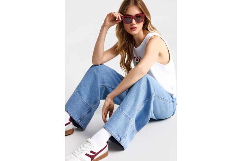 Funky Buddha Flare Fit Γυναικείο Παντελόνι Τζιν Γαλάζιο