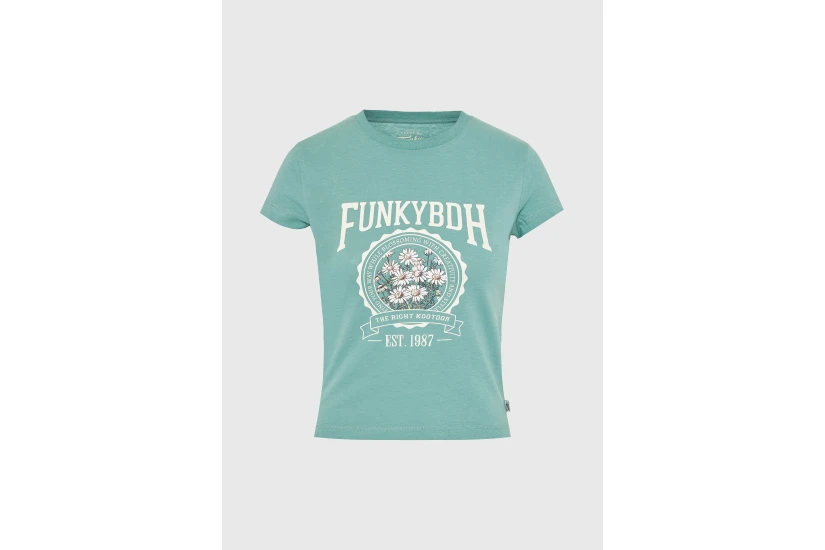 Funky Buddha Γυναικείο Κοντομάνικο T-Shirt Βεραμάν, Εκρού