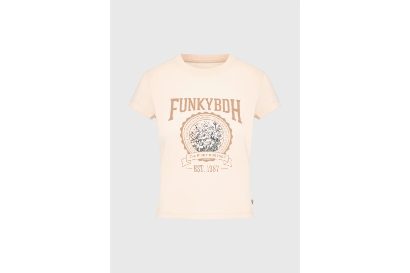 Funky Buddha Γυναικείο Κοντομάνικο T-Shirt Ζαχαρί, Πουρό, Λευκό