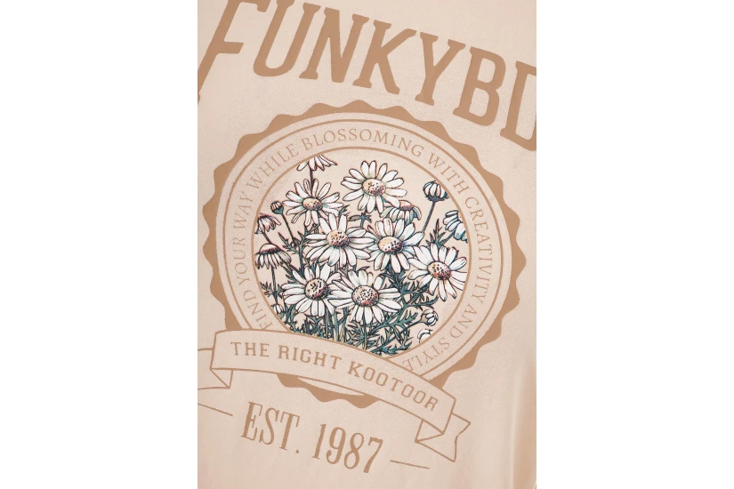 Funky Buddha Γυναικείο Κοντομάνικο T-Shirt Ζαχαρί, Πουρό, Λευκό