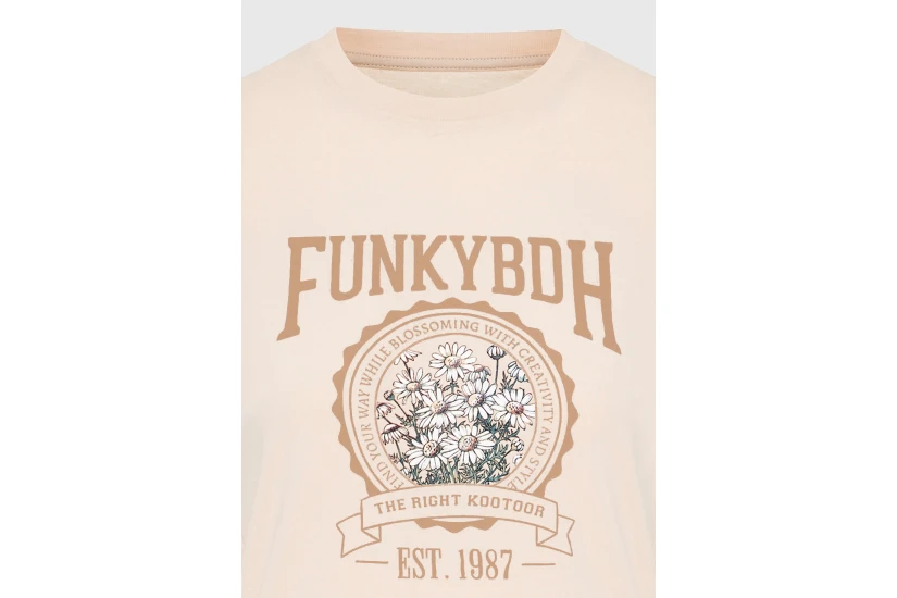 Funky Buddha Γυναικείο Κοντομάνικο T-Shirt Ζαχαρί, Πουρό, Λευκό