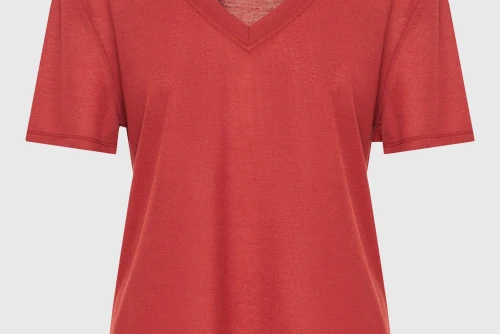 Funky Buddha Rib V-Neck T-Shirt Γυναικείο (FBL013-167-04-HENNA-BROWN)
