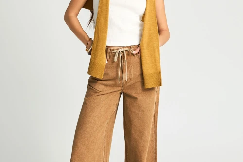 Funky Buddha Wide Leg Παντελόνι Τζιν Γυναικείο (FBL013-170-02-BROWN-SUGAR)