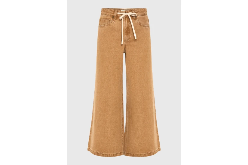 Funky Buddha Wide Leg Γυναικείο Παντελόνι Τζιν Καφέ