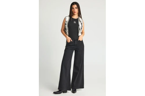 Funky Buddha Wide Leg Παντελόνι Τζιν Γυναικείο (FBL013-173-02-BLACK)