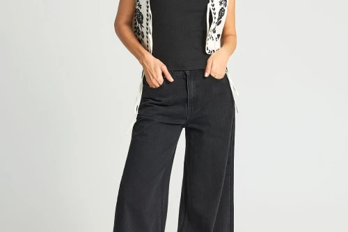 Funky Buddha Wide Leg Παντελόνι Τζιν Γυναικείο (FBL013-173-02-BLACK)