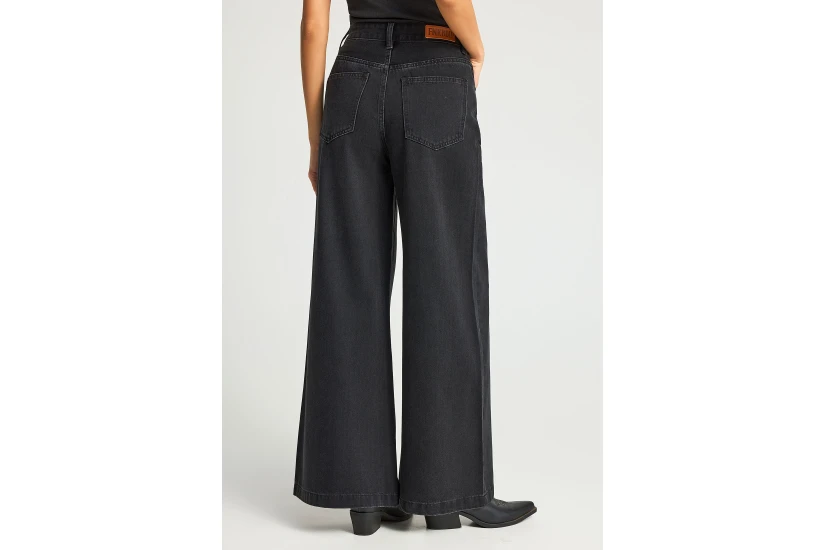 Funky Buddha Wide Leg Γυναικείο Παντελόνι Τζιν Μαύρο