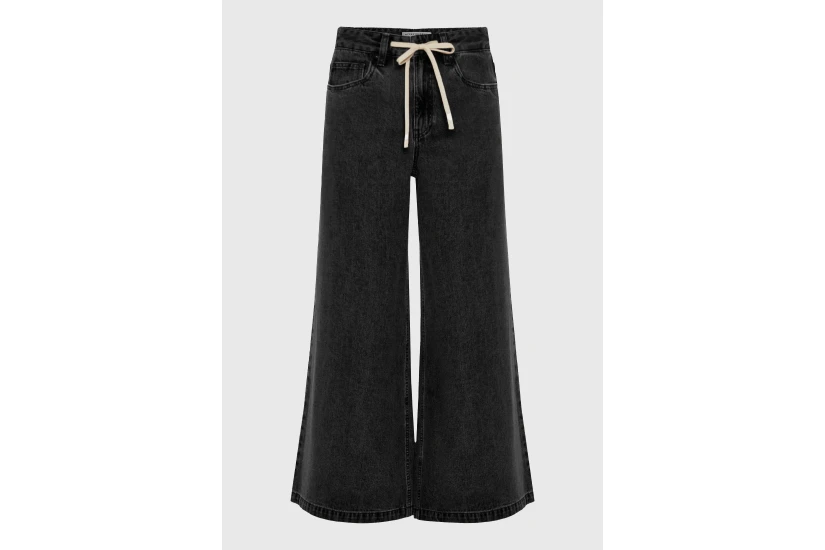 Funky Buddha Wide Leg Γυναικείο Παντελόνι Τζιν Μαύρο