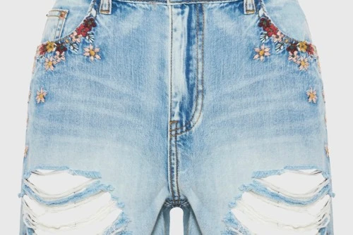 Funky Buddha Embroidery Σορτς Τζιν Γυναικείο (FBL013-174-03-LT-BLUE)