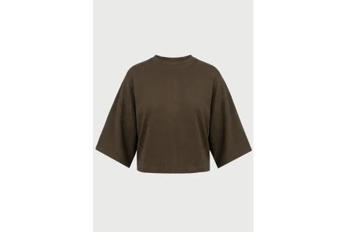Funky Buddha Cropped Μπλούζα Με Λαιμόκοψη Γυναικεία (FBL014-104-17-WOOD)