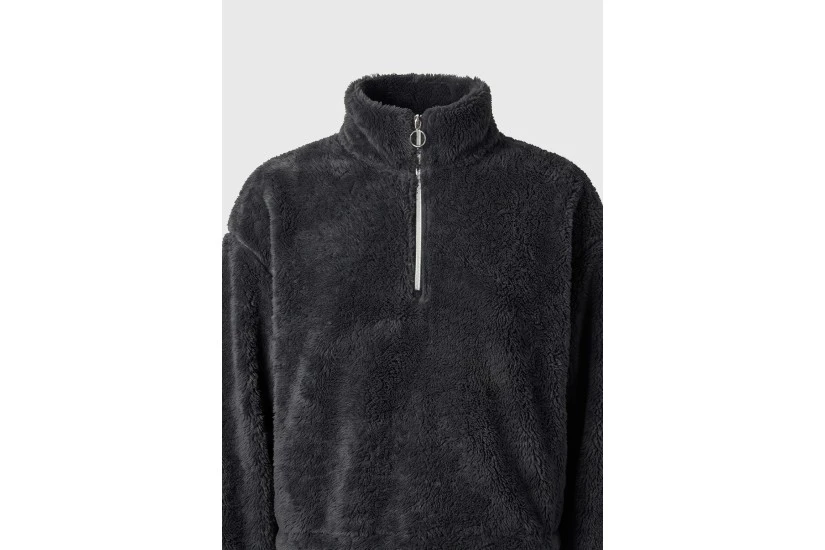 Funky Buddha Fleece Γυναικεία Μακρυμάνικη Cropped Μπλούζα με Φερμουάρ Ανθρακί
