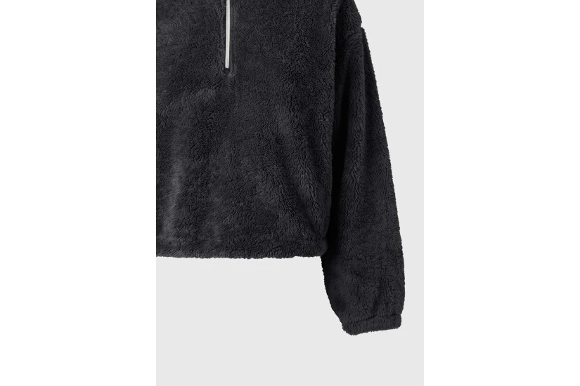 Funky Buddha Fleece Γυναικεία Μακρυμάνικη Cropped Μπλούζα με Φερμουάρ Ανθρακί