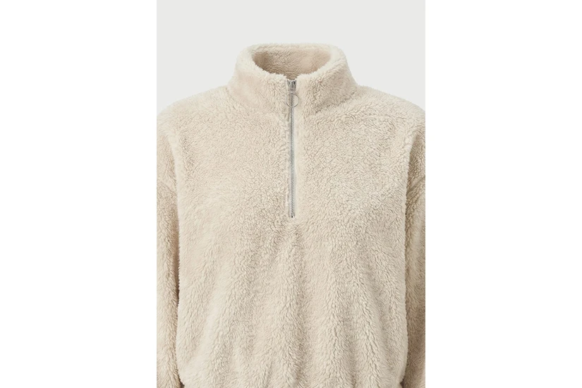Funky Buddha Fleece Γυναικεία Μακρυμάνικη Cropped Μπλούζα με Φερμουάρ Μπεζ