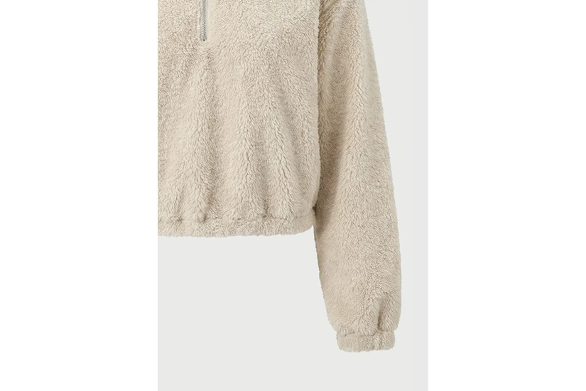 Funky Buddha Fleece Γυναικεία Μακρυμάνικη Cropped Μπλούζα με Φερμουάρ Μπεζ