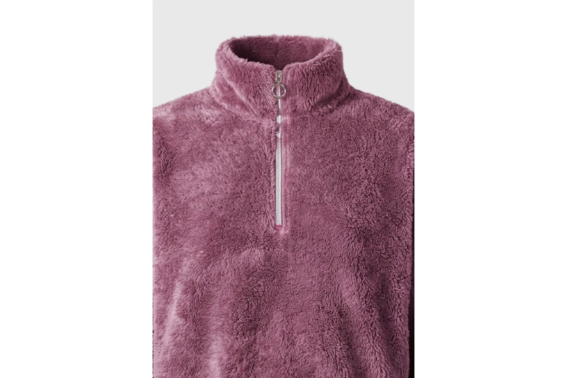 Funky Buddha Fleece Γυναικεία Μακρυμάνικη Cropped Μπλούζα με Φερμουάρ Μωβ