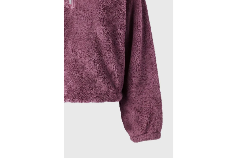Funky Buddha Fleece Γυναικεία Μακρυμάνικη Cropped Μπλούζα με Φερμουάρ Μωβ