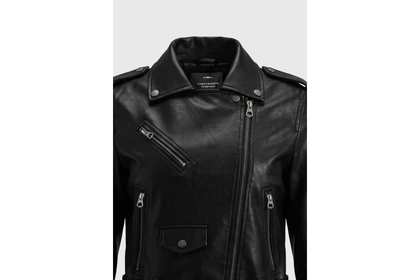 Funky Buddha Faux Leather Biker Μπουφάν Δερματίνη Γυναικείο (FBL014-139-01-BLACK)