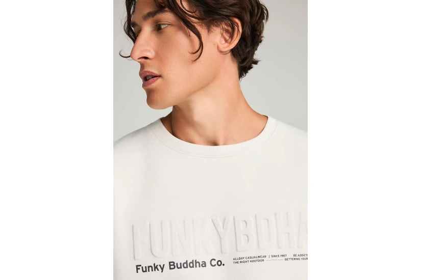 Funky Buddha Ανδρικό Φούτερ με Λαιμόκοψη Γκρι Ανοιχτό