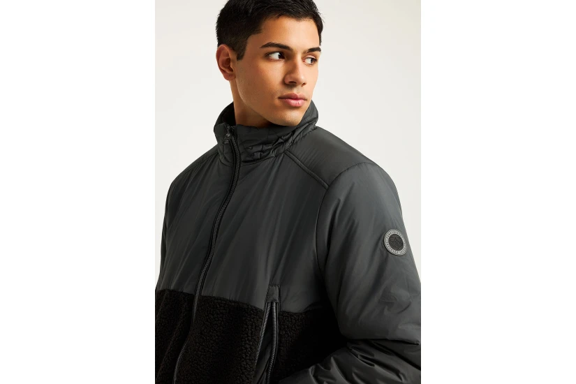 Funky Buddha Ανδρικό Bomber Μπουφάν με Κουκούλα Ανθρακί
