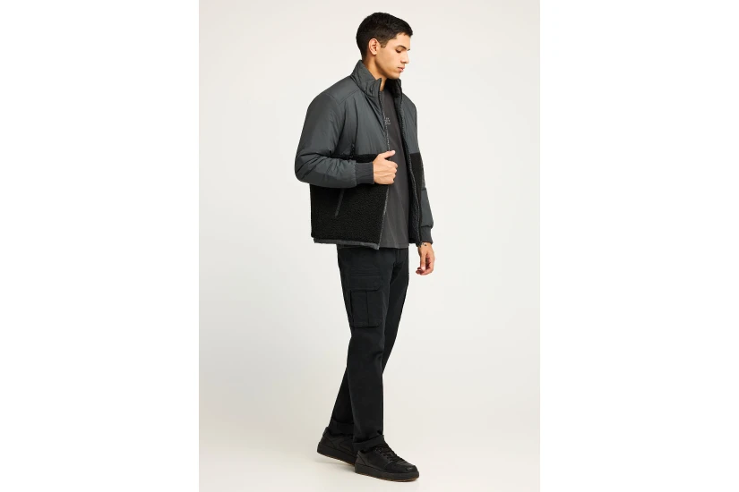 Funky Buddha Ανδρικό Bomber Μπουφάν με Κουκούλα Ανθρακί
