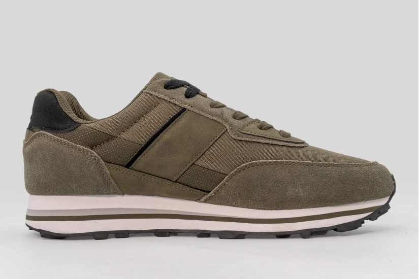 Funky Buddha Ανδρικά Suede Sneakers Λαδί, Λευκά