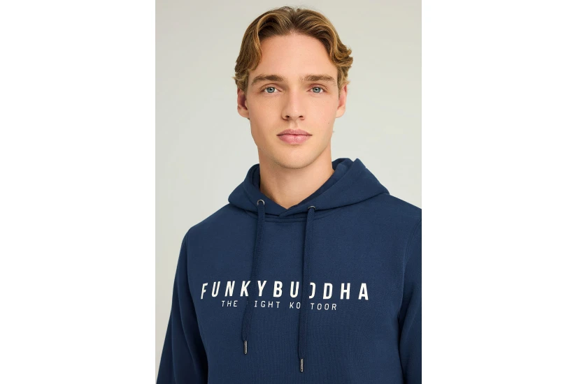 Funky Buddha Ανδρικό Φούτερ με Κουκούλα Μπλε Σκούρο