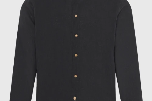 Funky Buddha The Essentials Linen Πουκάμισο Μακρυμάνικο Ανδρικό (FBM013-001-05-BLACK)