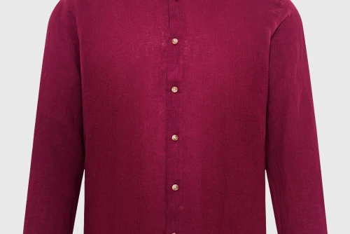 Funky Buddha The Essentials Linen Πουκάμισο Μακρυμάνικο Ανδρικό (FBM013-001-05-BURGUNDY)