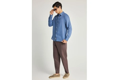 Funky Buddha The Essentials Linen Πουκάμισο Μακρυμάνικο Ανδρικό (FBM013-001-05-INDIGO)
