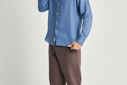 Funky Buddha The Essentials Linen Πουκάμισο Μακρυμάνικο Ανδρικό (FBM013-001-05-INDIGO)