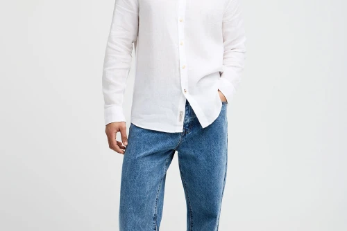 Funky Buddha The Essentials Linen Πουκάμισο Μακρυμάνικο Ανδρικό (FBM013-001-05-WHITE)