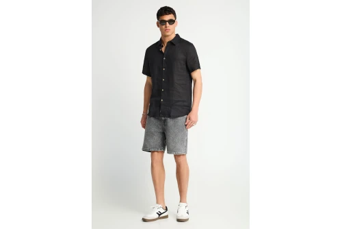 Funky Buddha The Essentials Linen Πουκάμισο Κοντομάνικο Ανδρικό (FBM013-002-05-BLACK)
