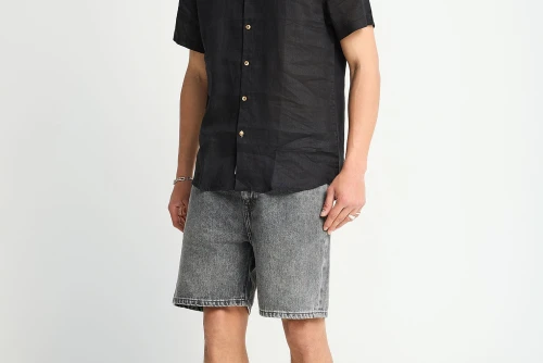 Funky Buddha The Essentials Linen Πουκάμισο Κοντομάνικο Ανδρικό (FBM013-002-05-BLACK)