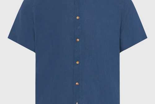 Funky Buddha The Essentials Linen Πουκάμισο Κοντομάνικο Ανδρικό (FBM013-002-05-TWILIGHT-BLUE)