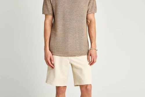 Funky Buddha Garment Dyed Πλεκτό T-Shirt Ανδρικό (FBM013-002-09-CIGAR-MEL)