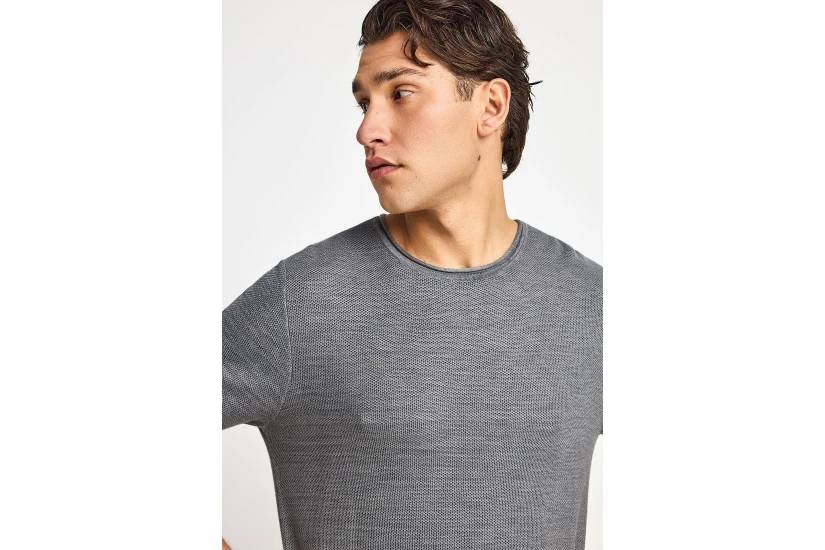 Funky Buddha Ανδρικό Πλεκτό Κοντομάνικο T-Shirt Γκρι