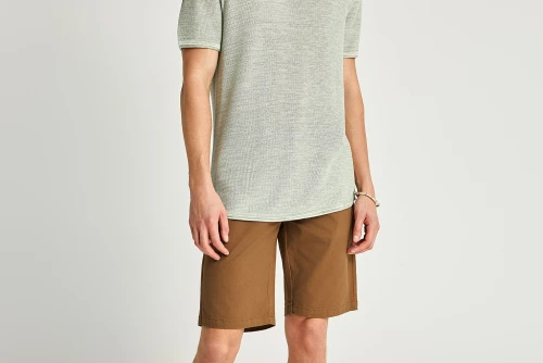 Funky Buddha Garment Dyed Πλεκτό T-Shirt Ανδρικό (FBM013-002-09-SAGE-GREEN-MEL)